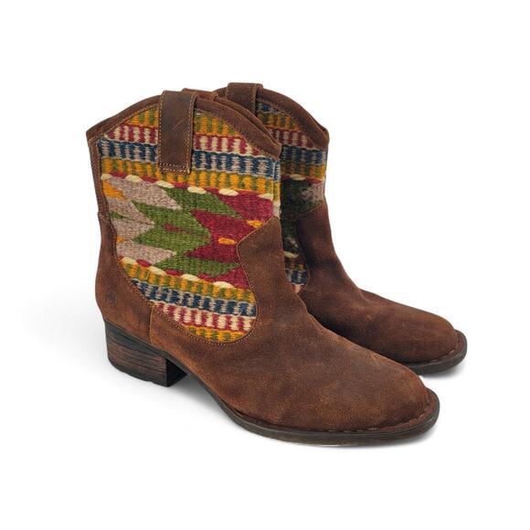 Børn Wynd‎ Suede Western Aztec Boots Size 9.5 Brown Boho Cowgirl Booties - Picture 1 of 7